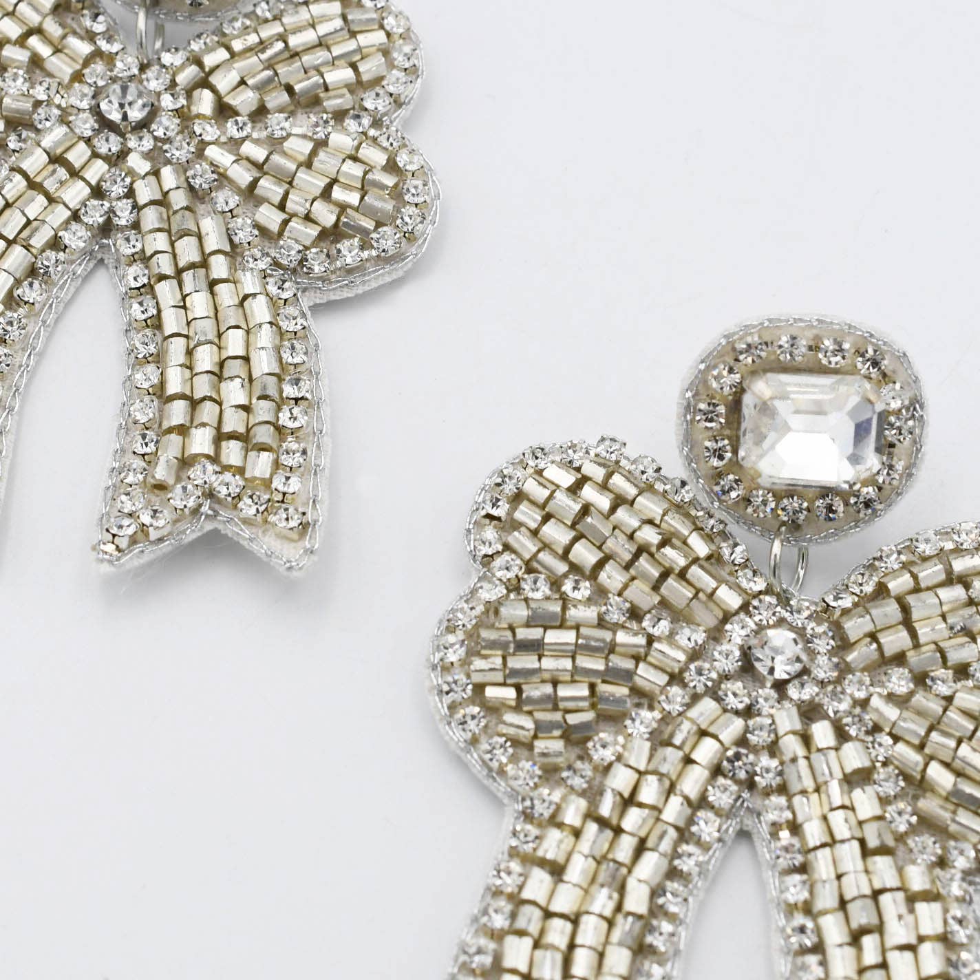 Silver Crystal Bow Earrings