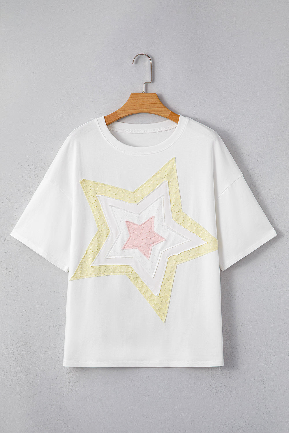 Ivory Star Layered Patched Graphic Half Sleeve Loose Tee