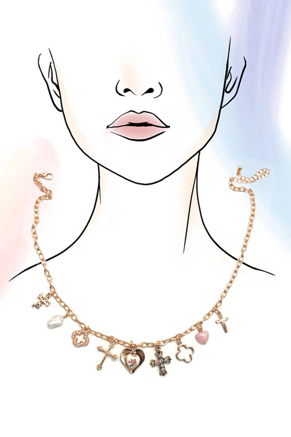 Porcelain Flower Heart Charm Necklace