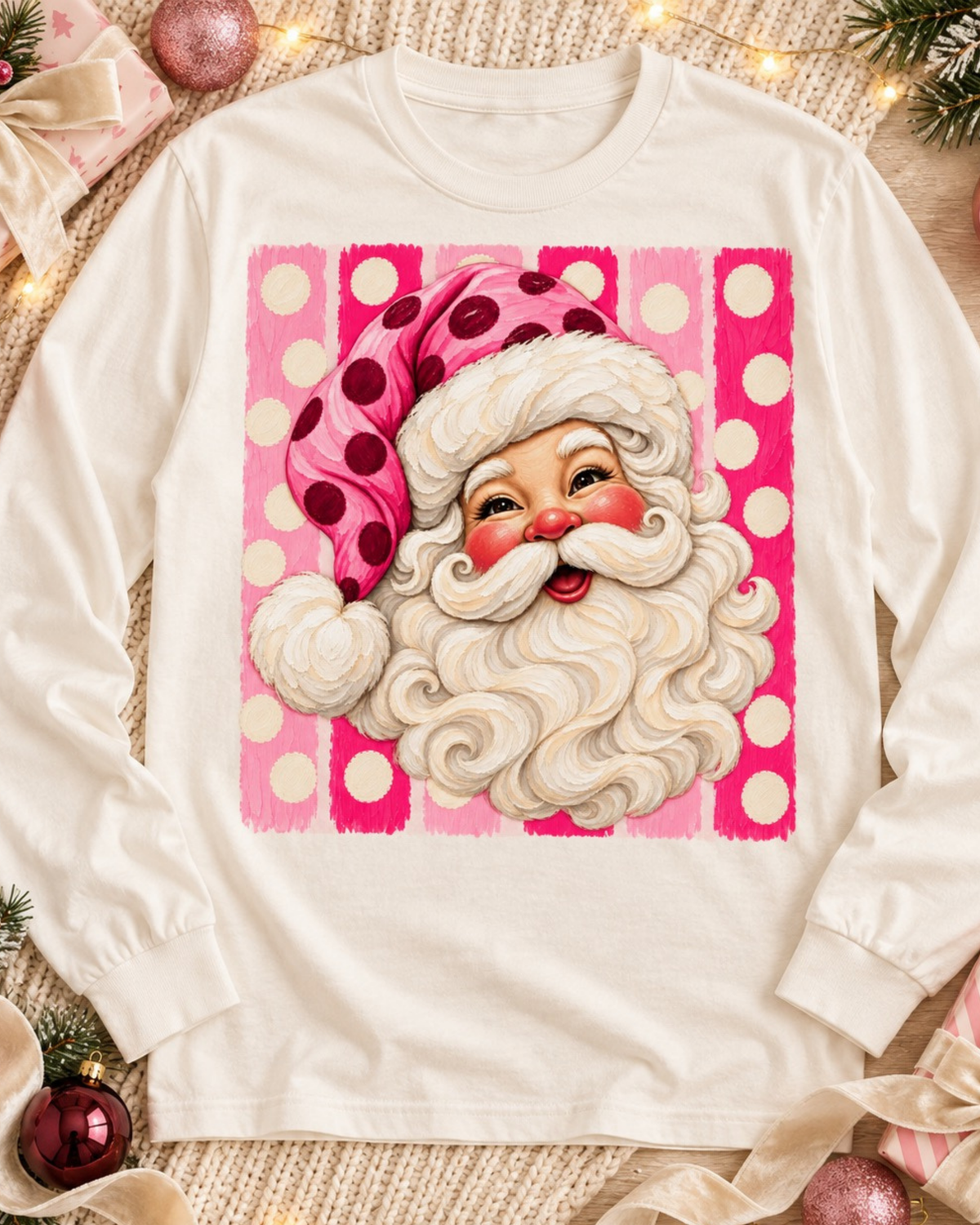 Pretty in Pink Santa Long Sleeve Graphic Tee