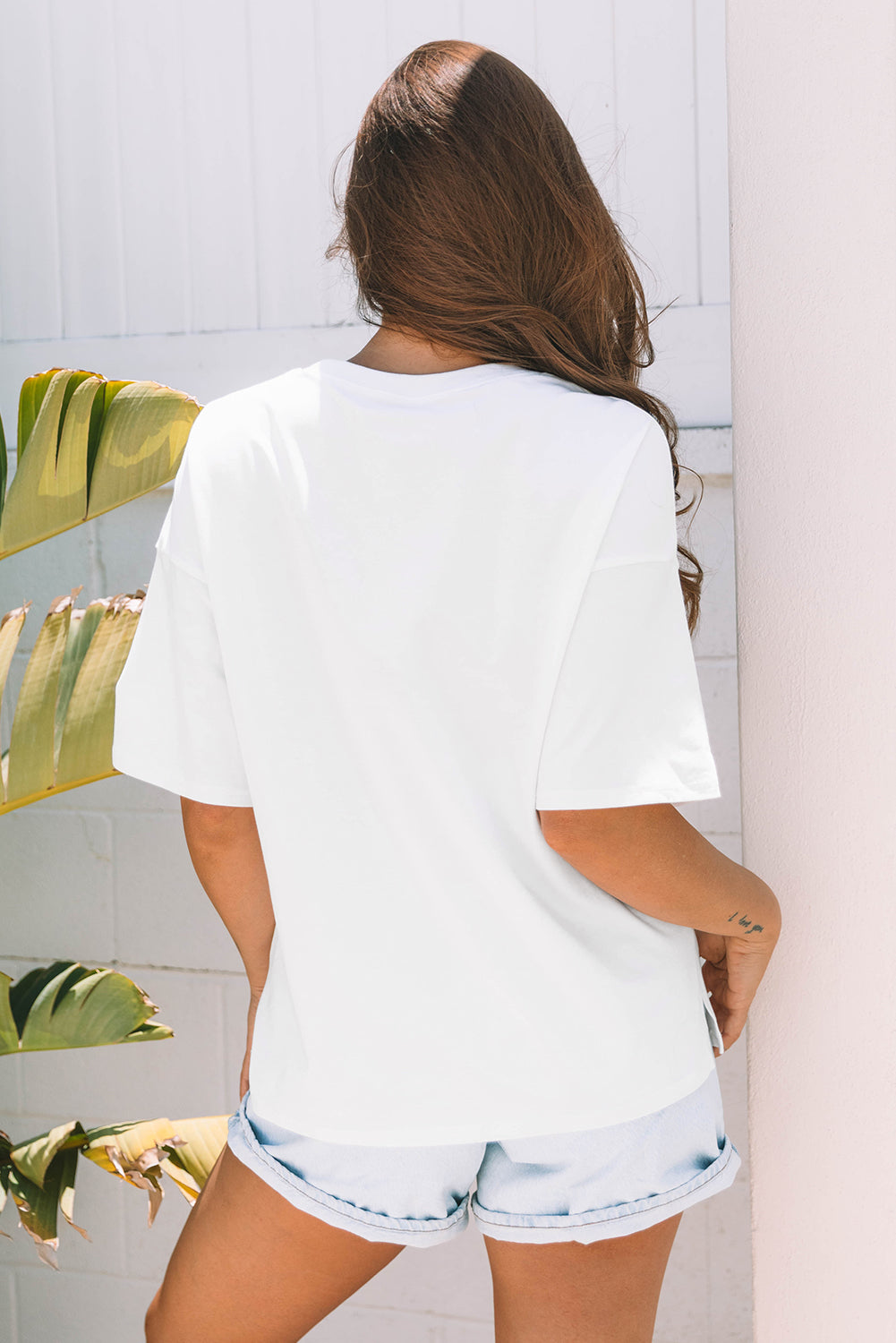 Ivory Star Layered Patched Graphic Half Sleeve Loose Tee