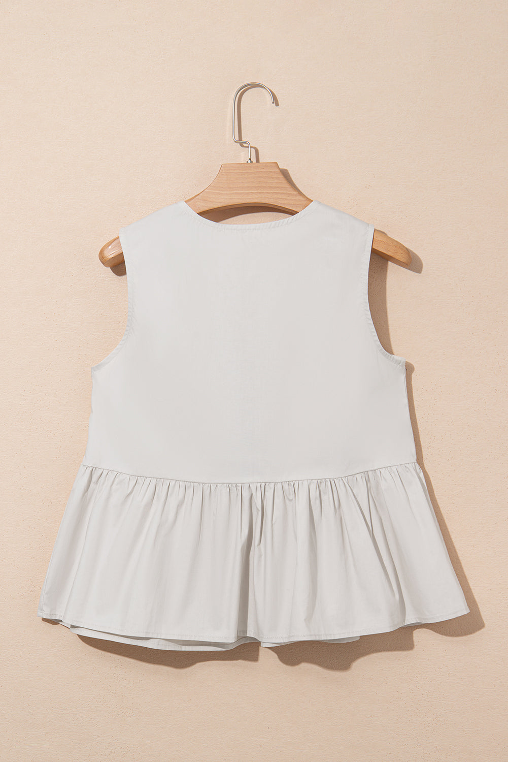 Beige Hollow Out Embroidered Flower Knot Front V Neck Tank Top