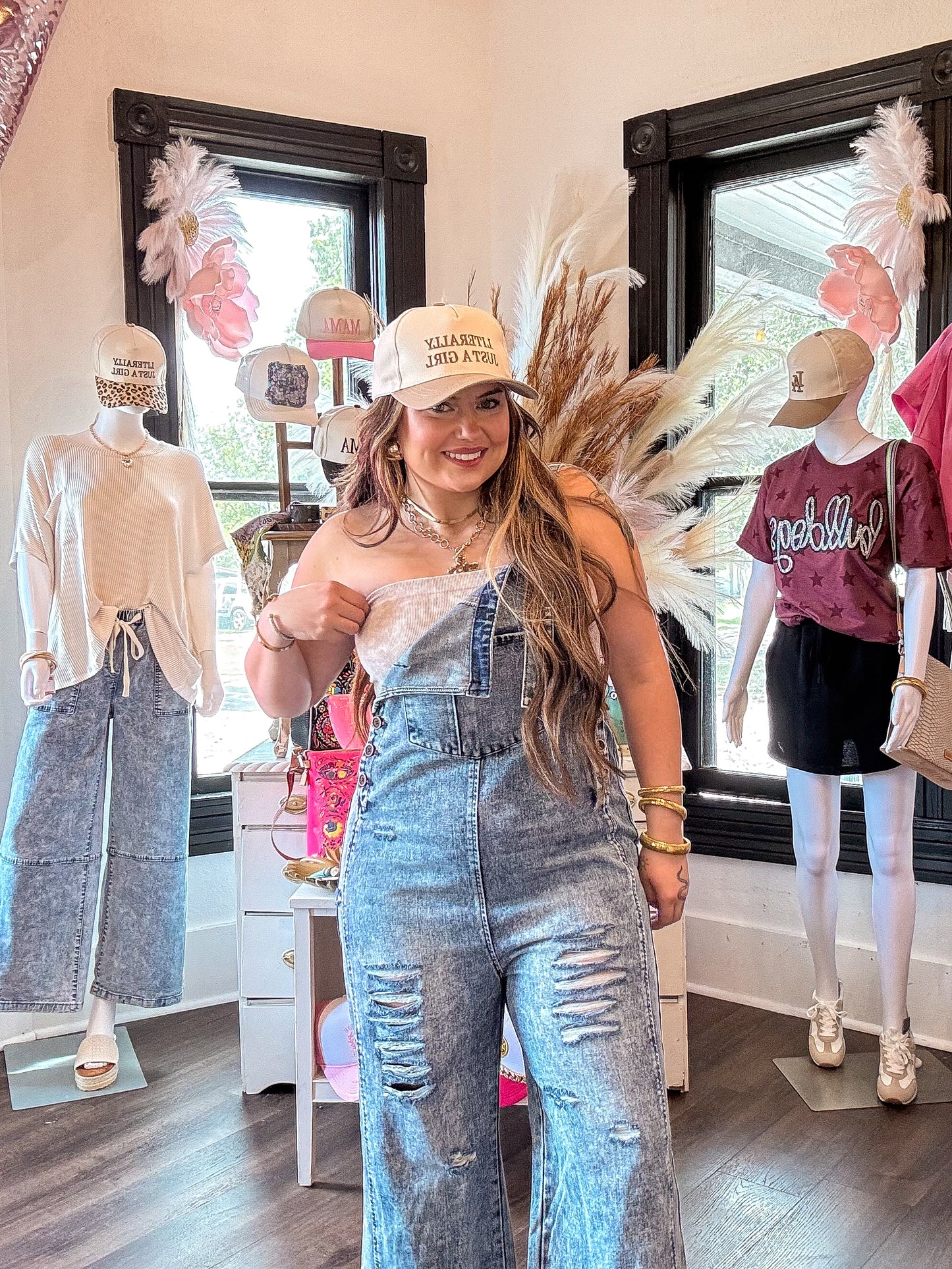 Stone Blue Distressed Wide Leg Denim Overalls