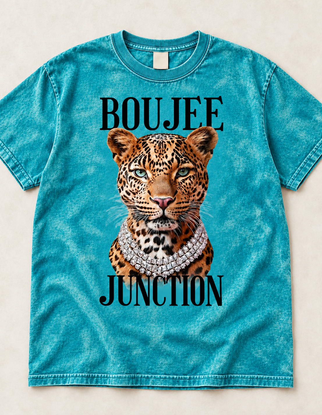 Boujee Junction Teal Acid Wash Tee