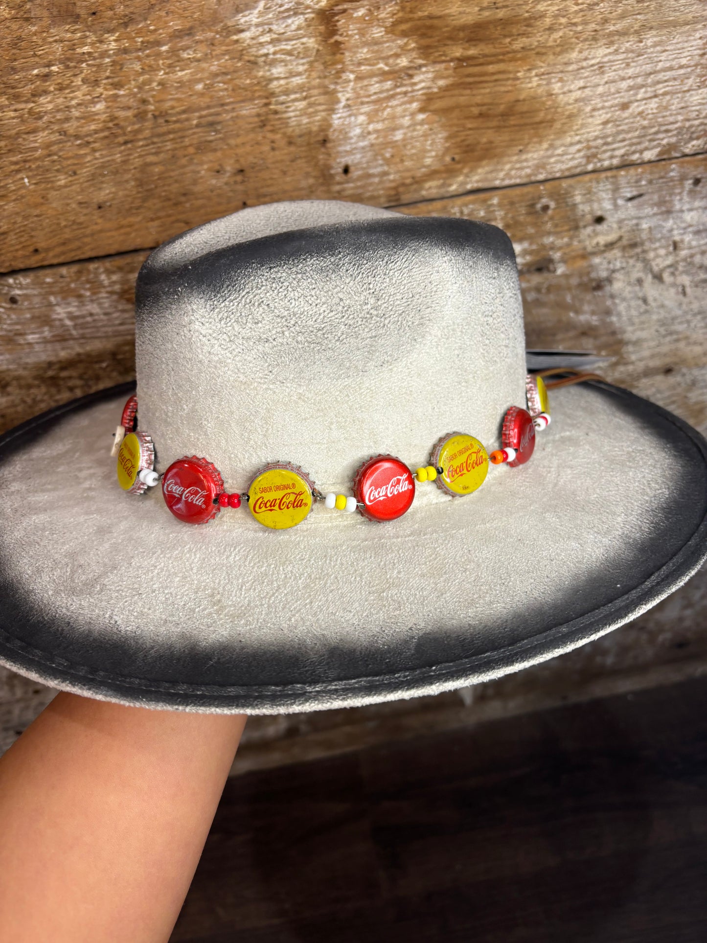Handmade Red + Yellow Coca-Cola Bottle Cap Hat Band