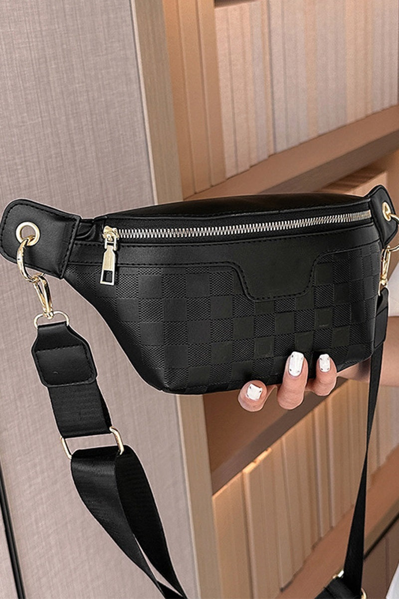 Black Leather Checkered Bum Bag