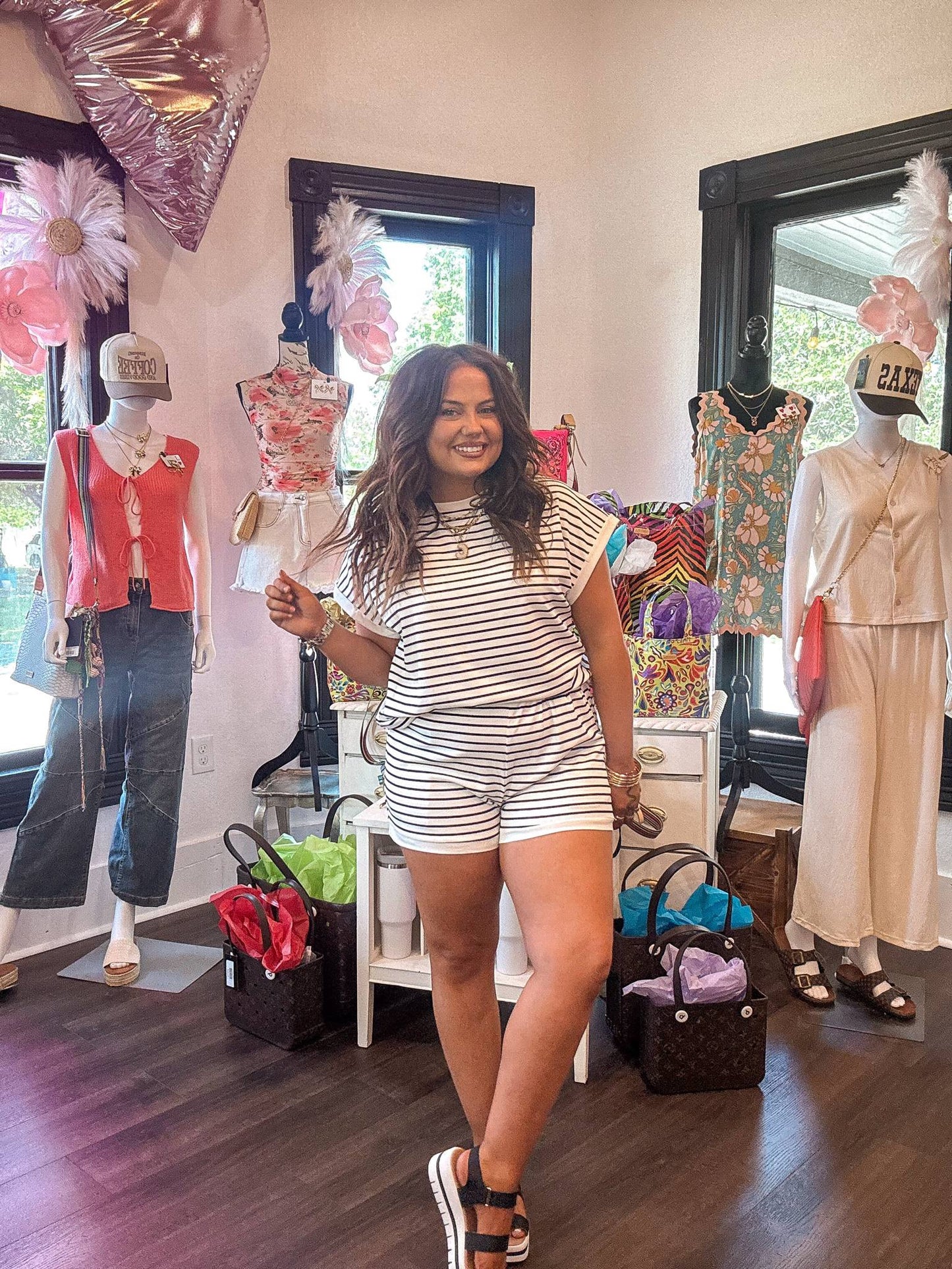 White Stripe Contrast Edge Tee and Shorts Set