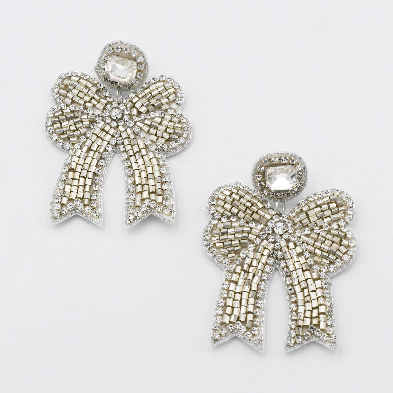 Silver Crystal Bow Earrings