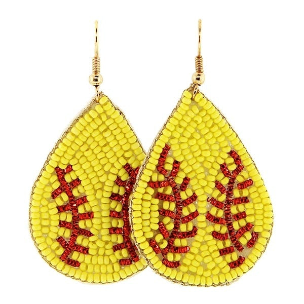 Tear Drop Softball Seed Bead Earrings