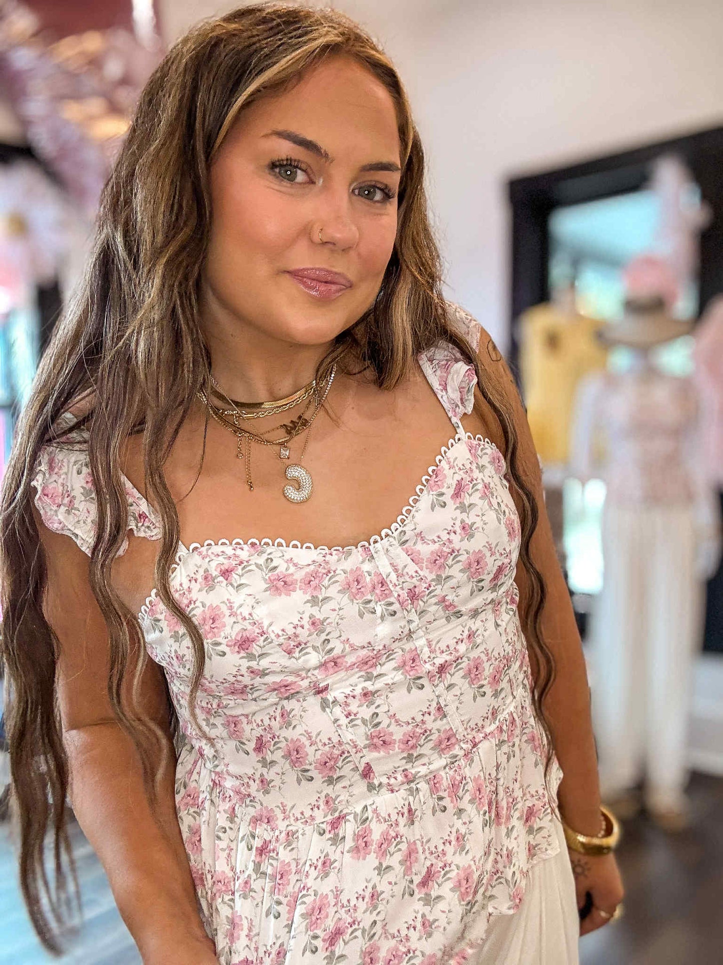 Pink Floral Flutter Peplum Tank Top