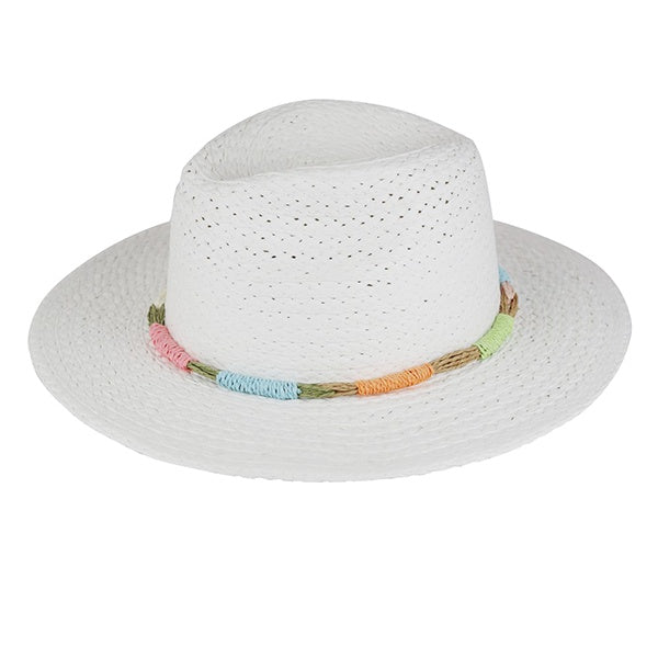 Styline Multi Color Straw Band Straw Hat White