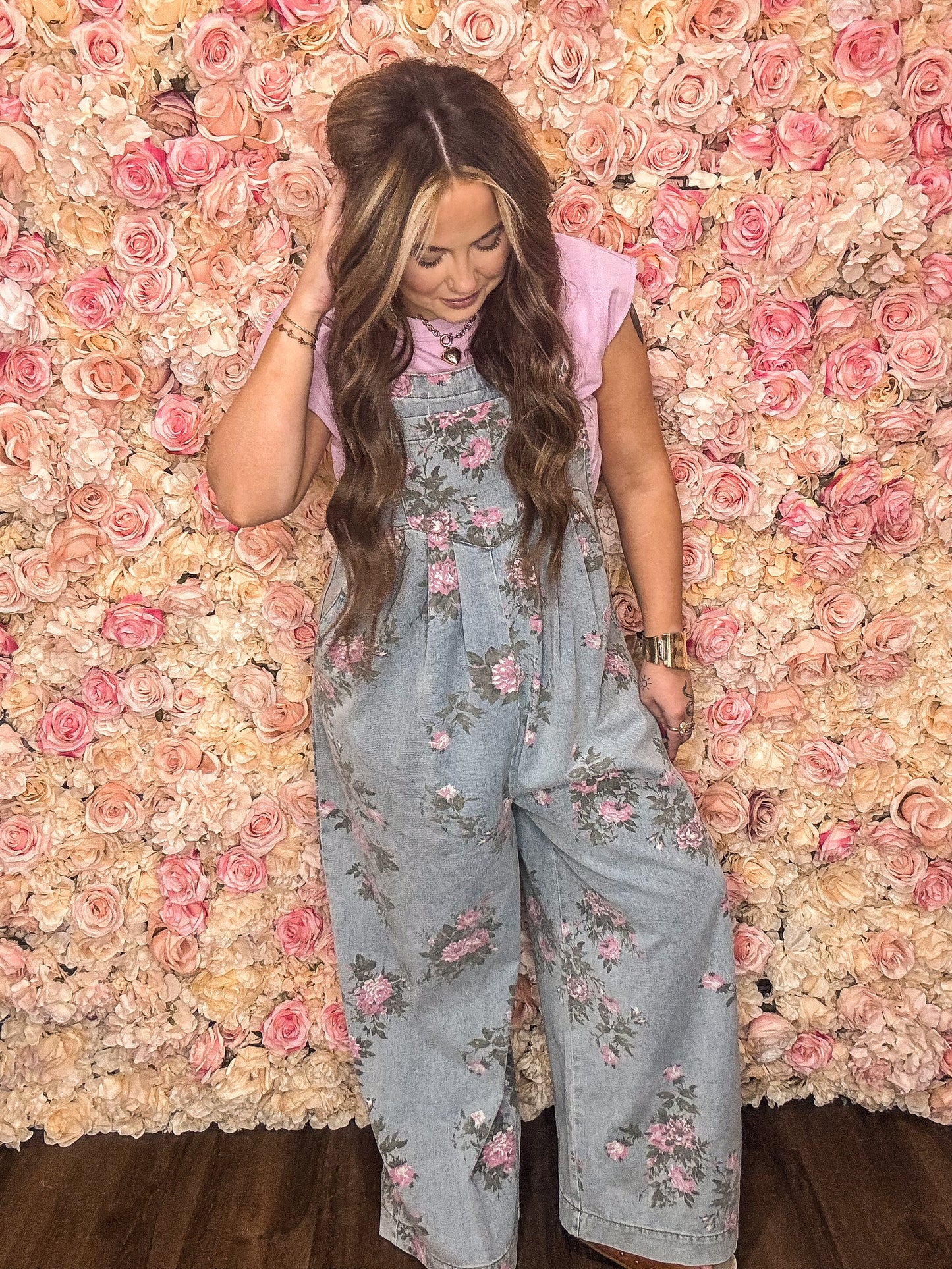 Beau Blue Floral Print Wide Leg Denim Overalls