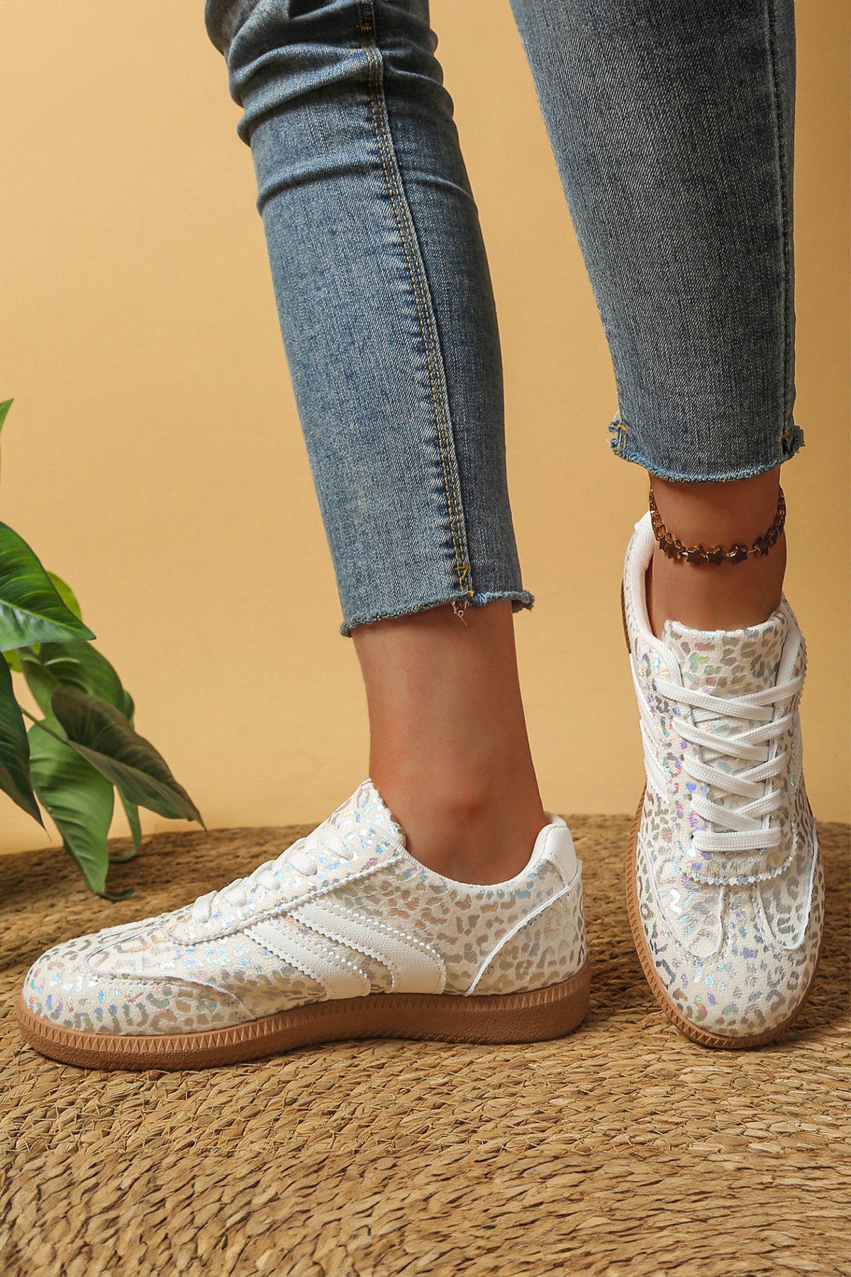 Iridescent Leopard Print Stripe Sneakers