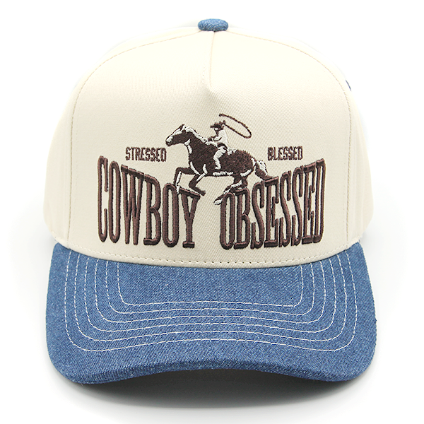 C.C. Cowboy Obsessed Embroidered Trucker Cap Denim