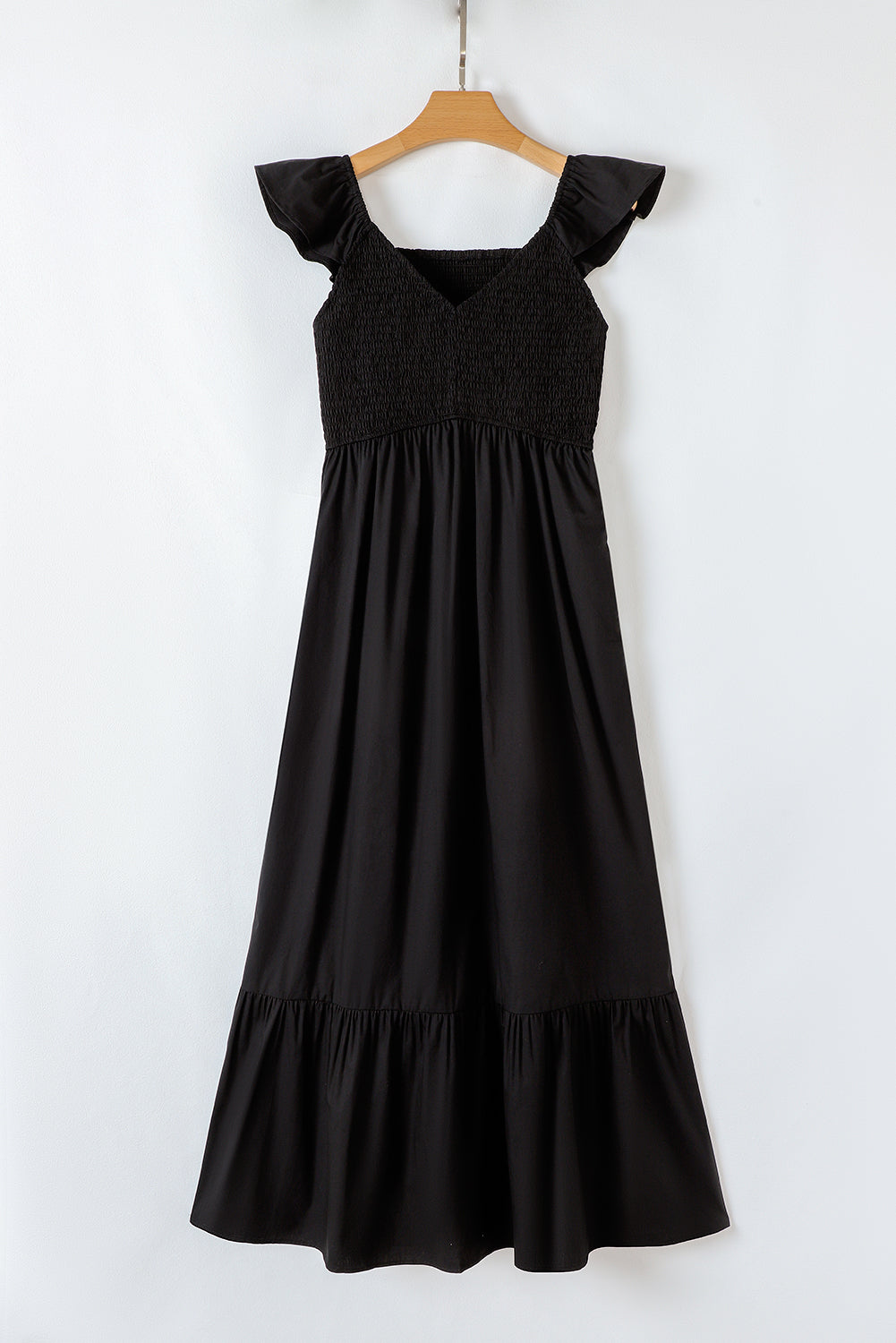 Black V Neck Flutter Sleeve Maxi Dress