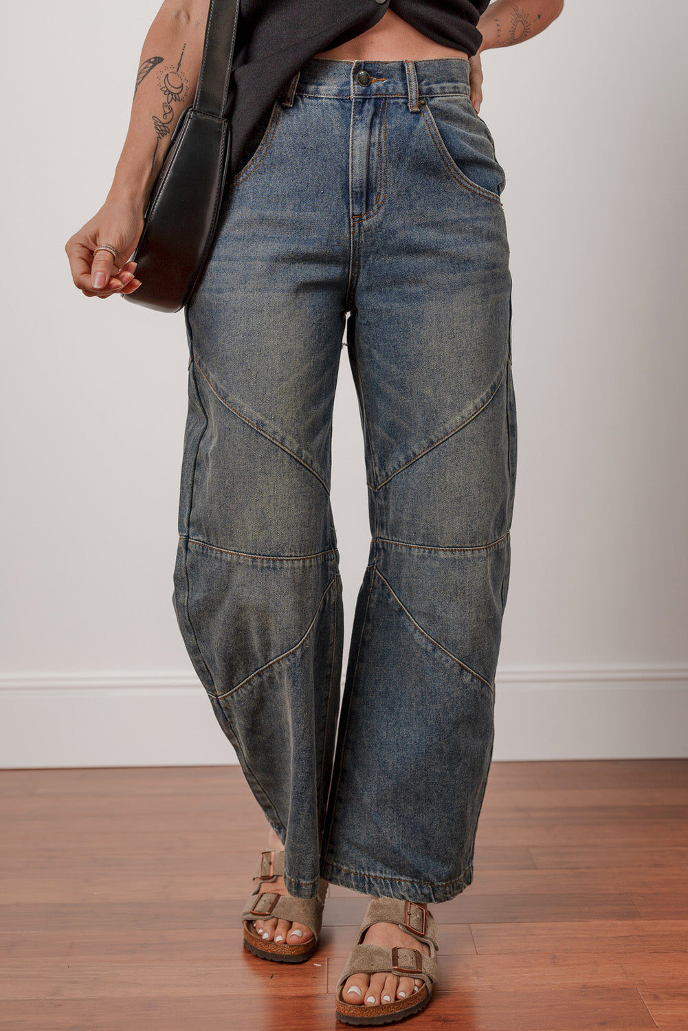 Sail Blue Exposed Stitching Barrel Jeans