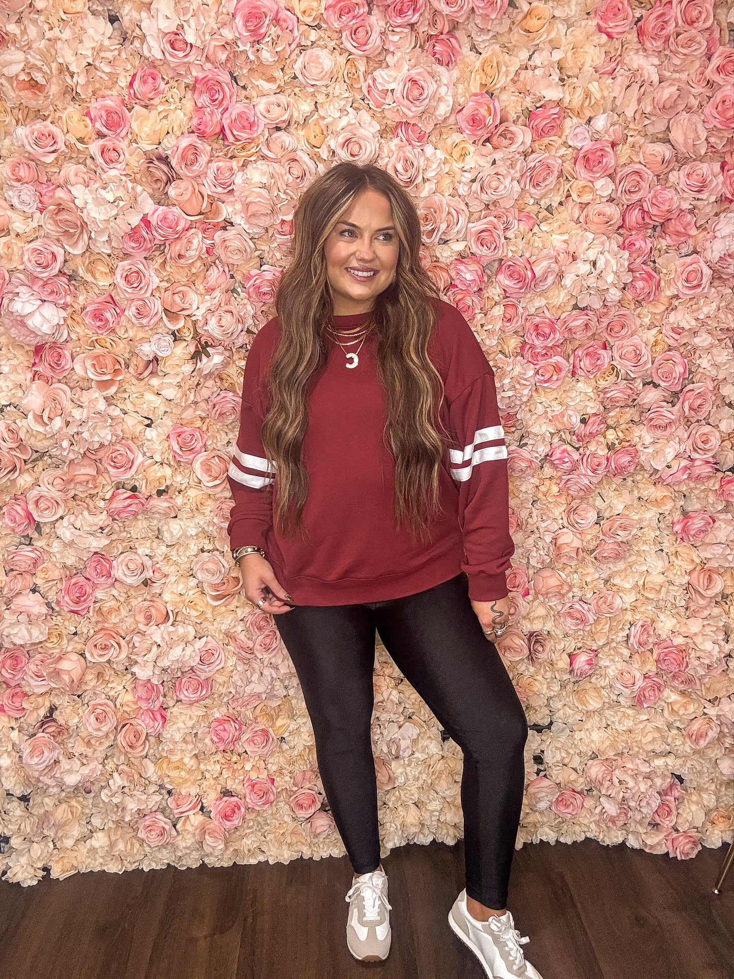 Maroon Varsity Striped Oversized Sweatshirt