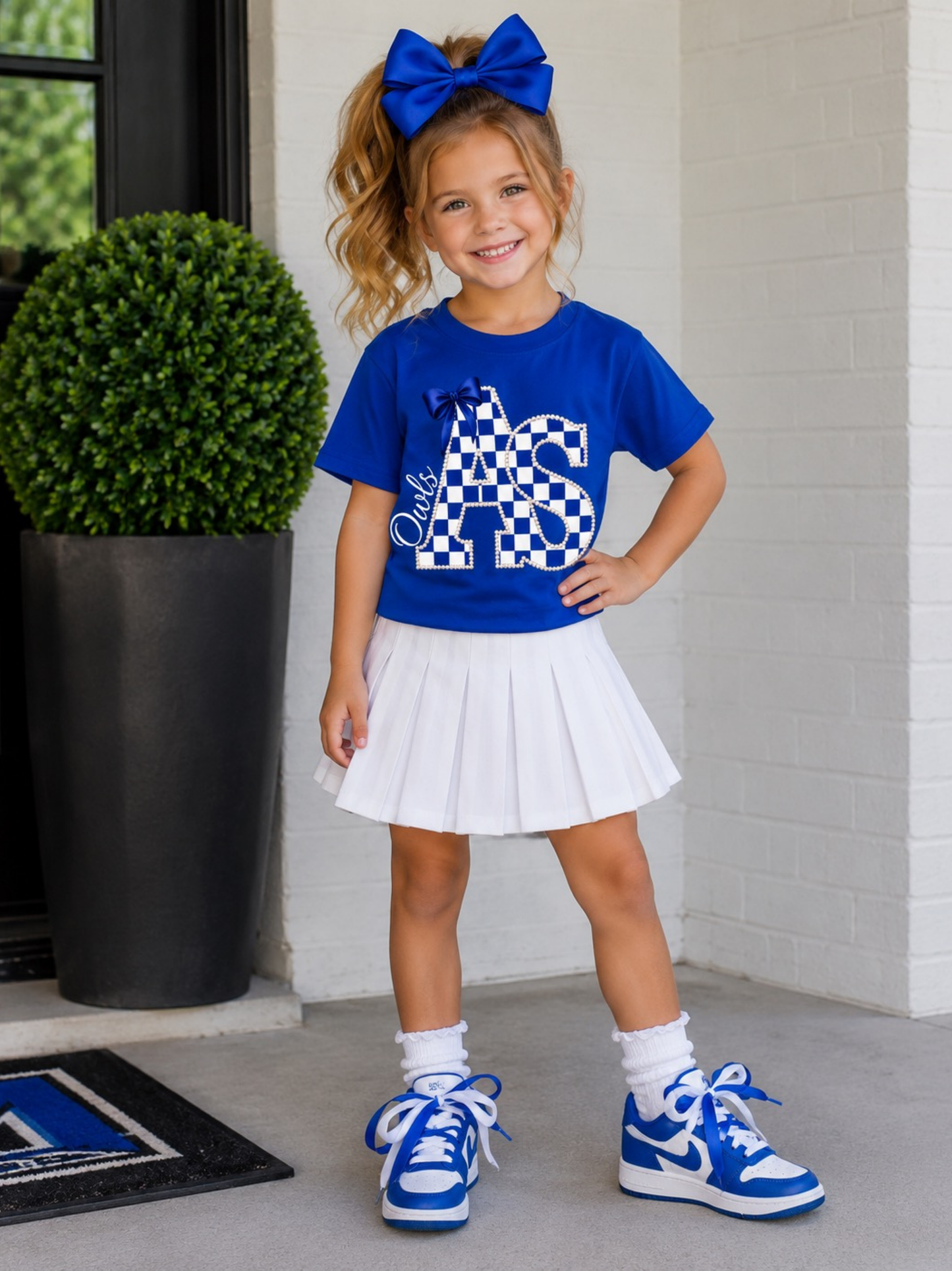 Custom Pearl Lined Checkered School Varsity Letter Tee