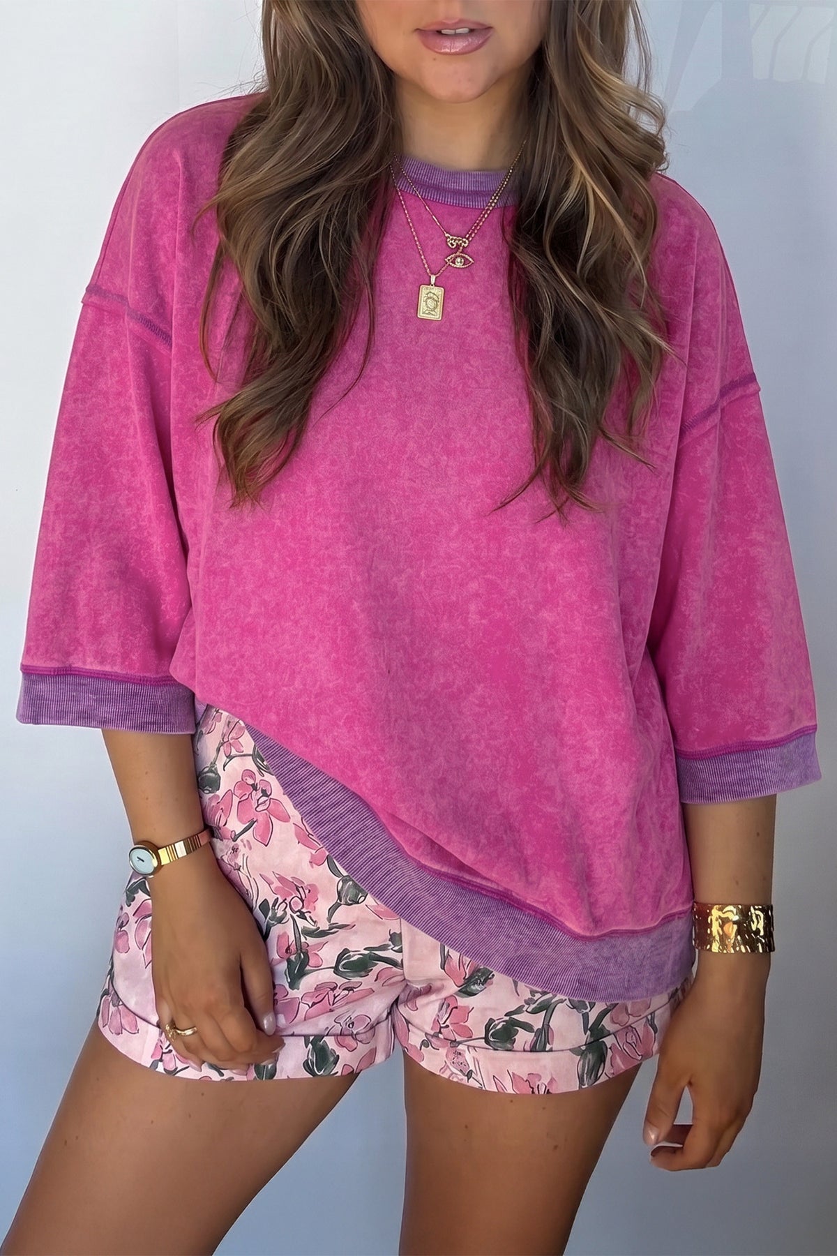 Berry Pink Mineral Wash Pullover Top