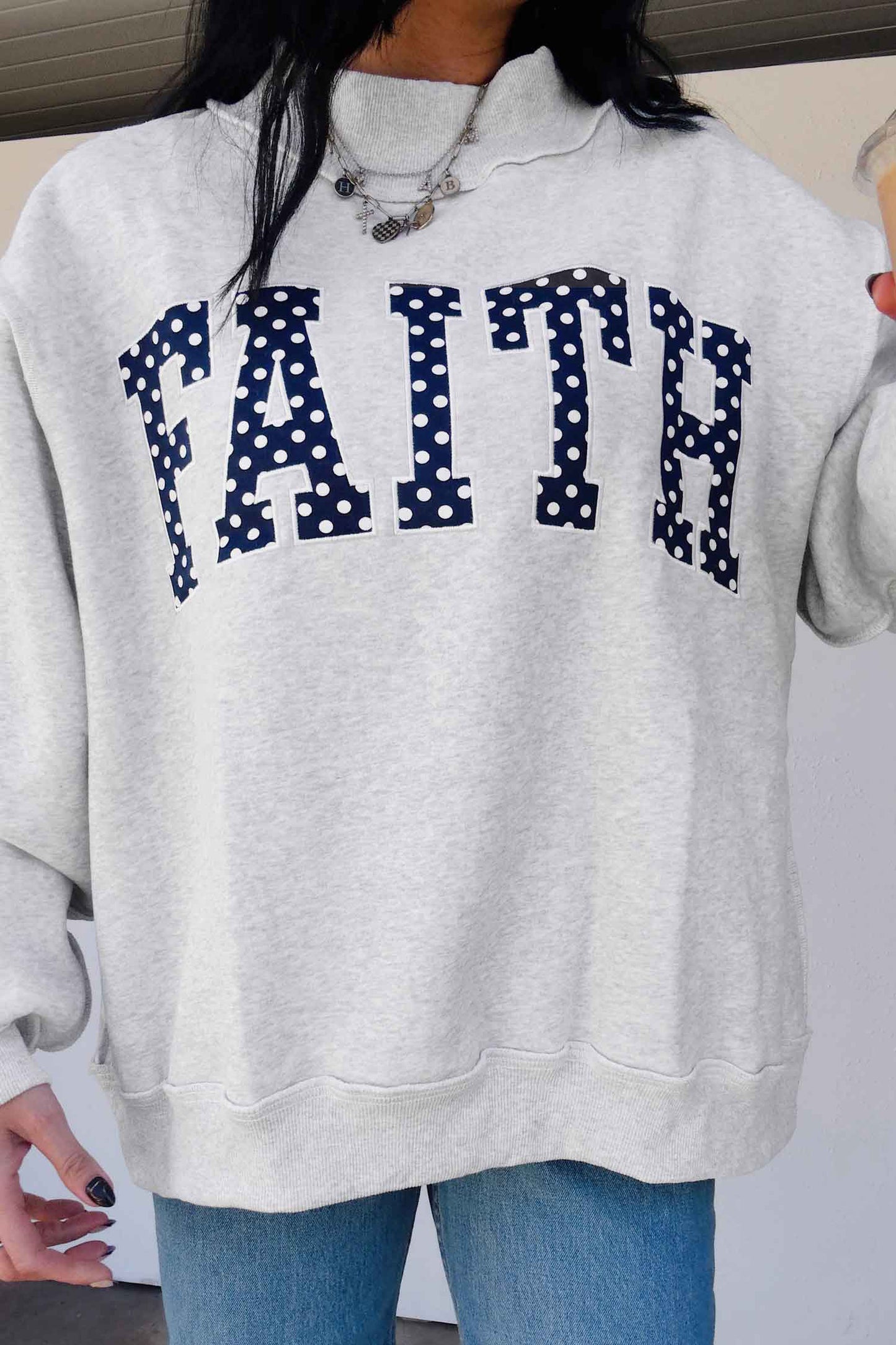 Polka Dot Faith Mock Neck Sweatshirt