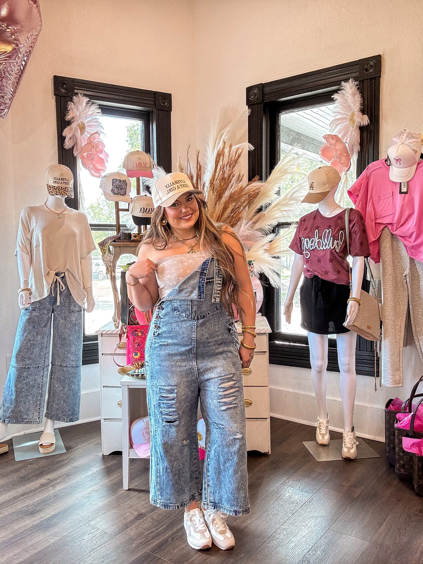 Stone Blue Distressed Wide Leg Denim Overalls