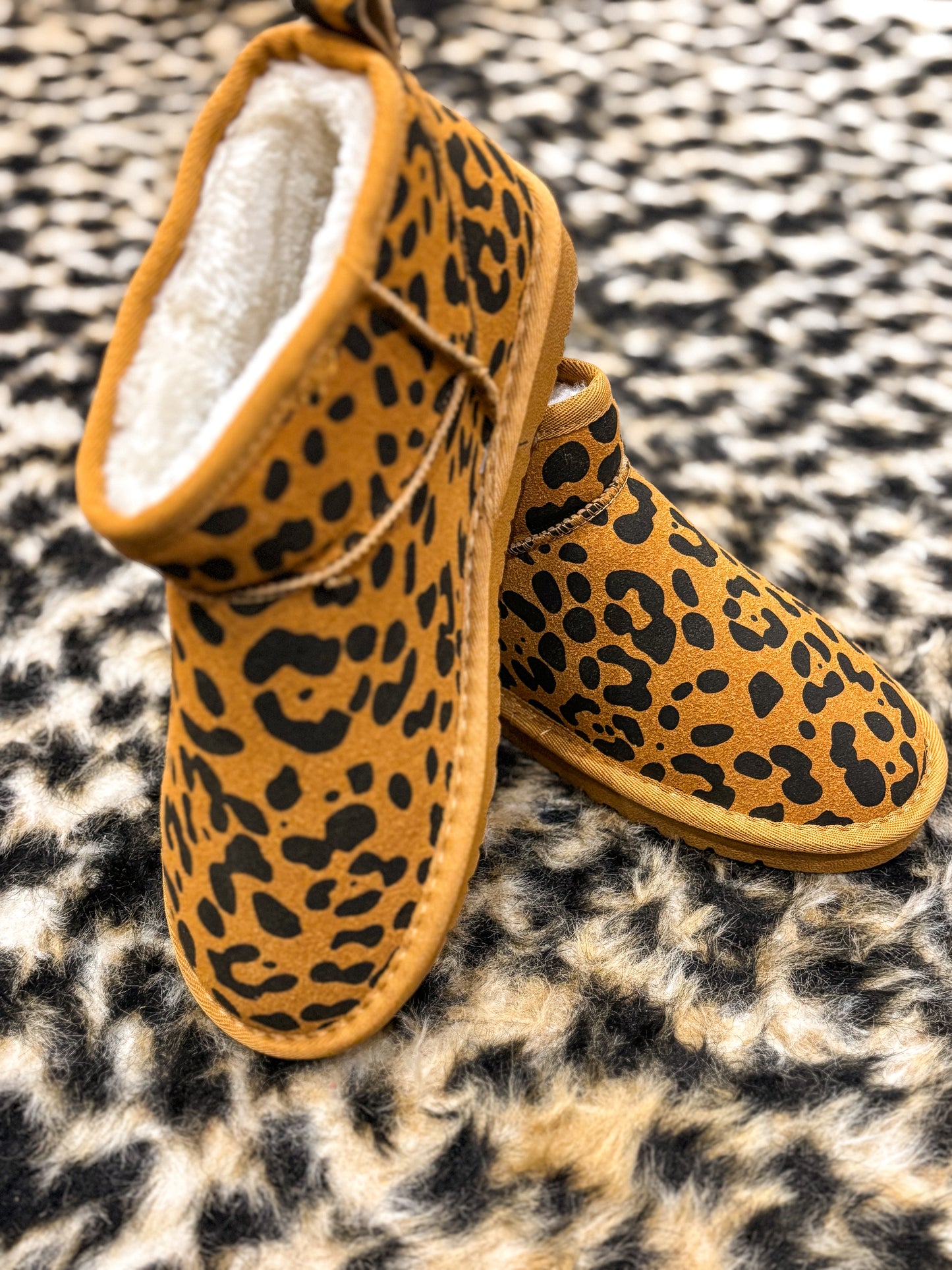 Leopard Fur Lined Ankle Boots