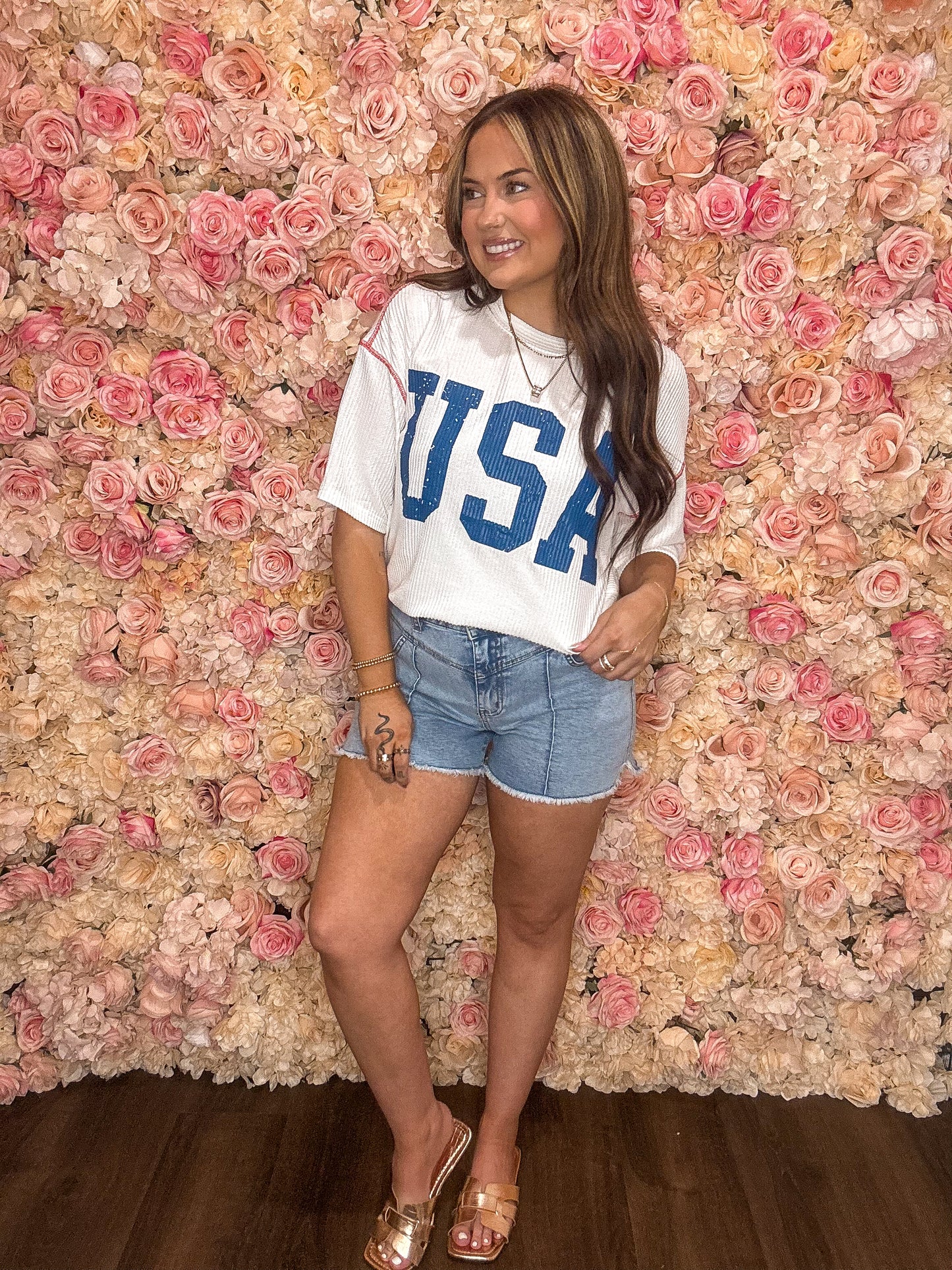 Medium Wash High Waist Frayed Denim Shorts