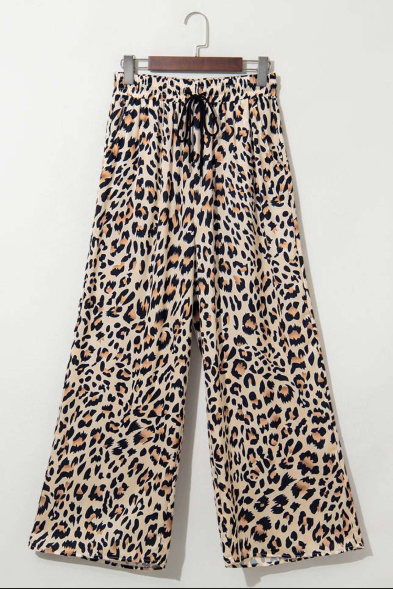 Leopard Drawstring Flowy Wide Leg Pants