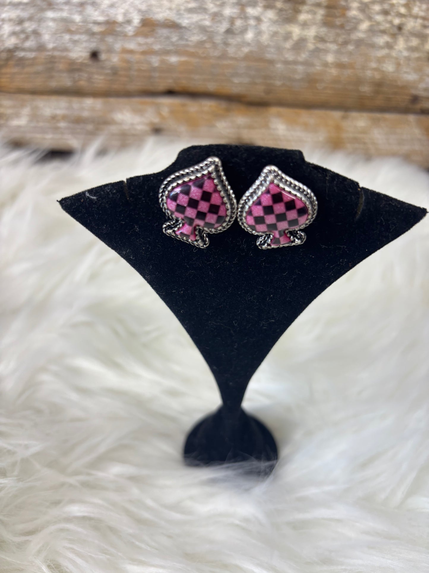 Checkered Spade Silver Studs