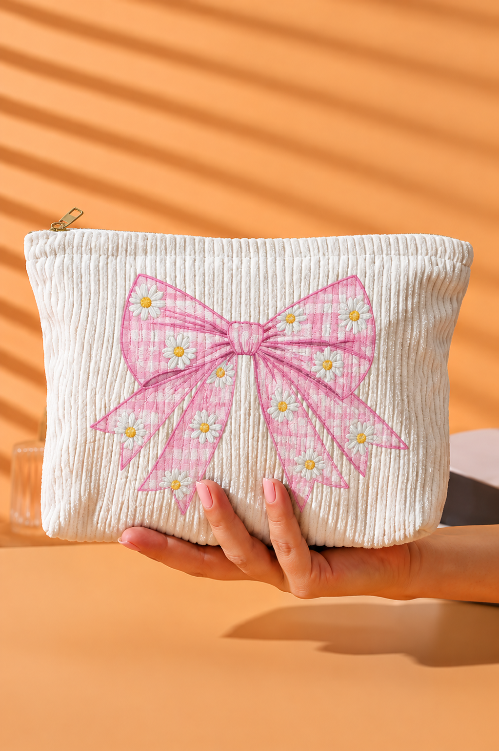 Daisy Bow Corduroy Cosmetic Bag