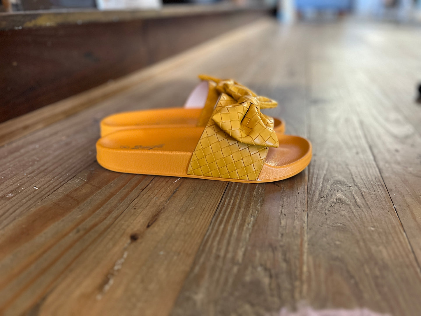 Woven Leather Sandal with Bow in Yellow