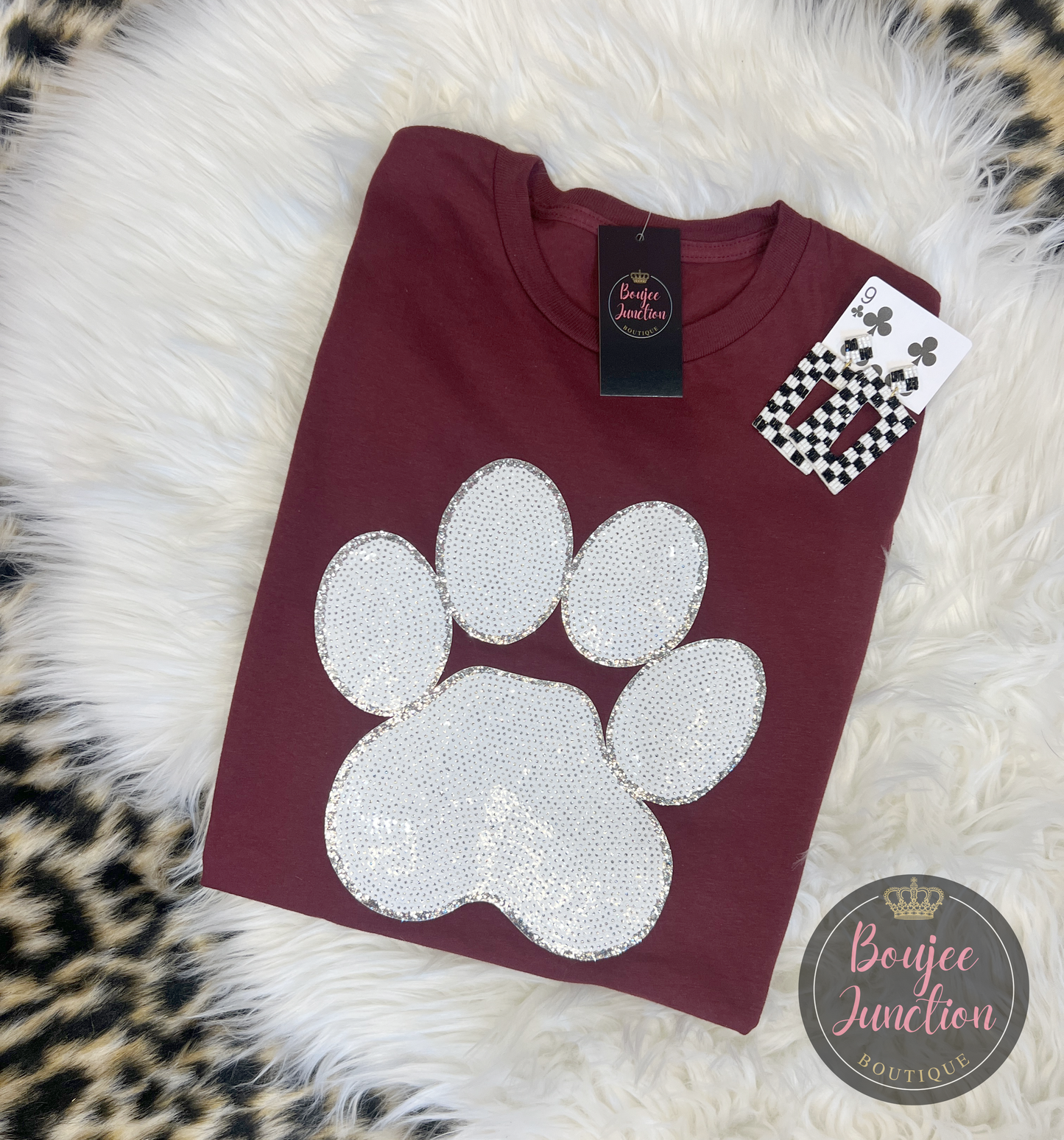 White Sequined Paw Print Tee