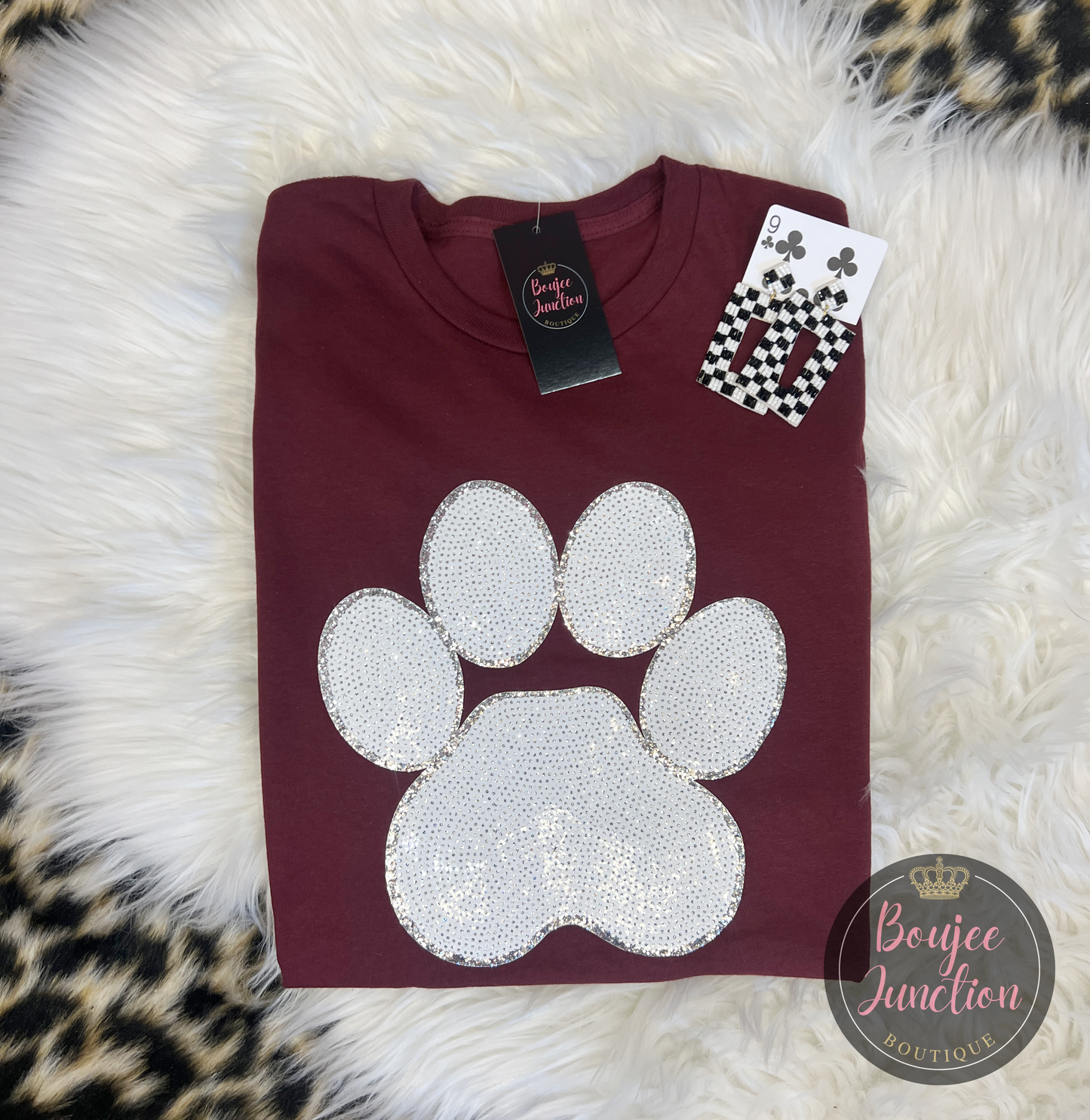 White Sequined Paw Print Tee