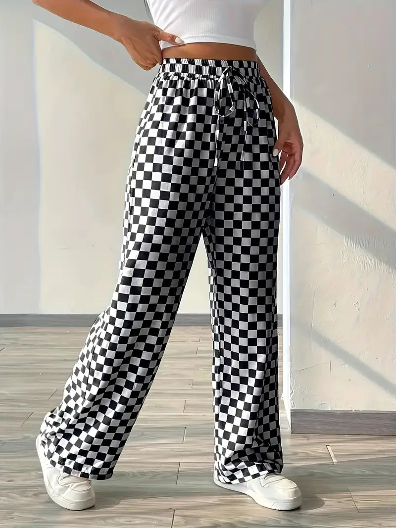 Checkered print fashion pants