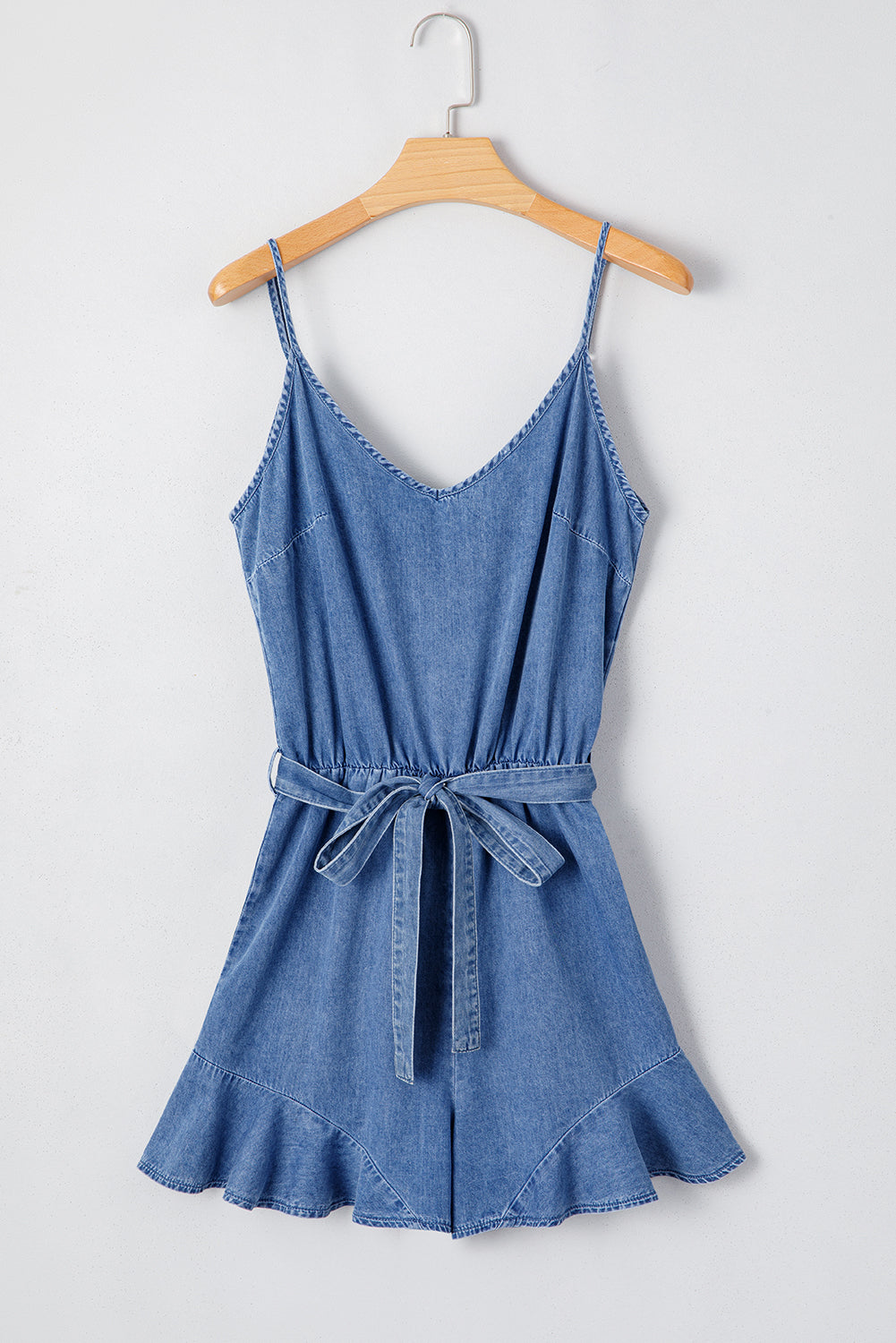Ashleigh Blue Spaghetti Strap Chambray Romper