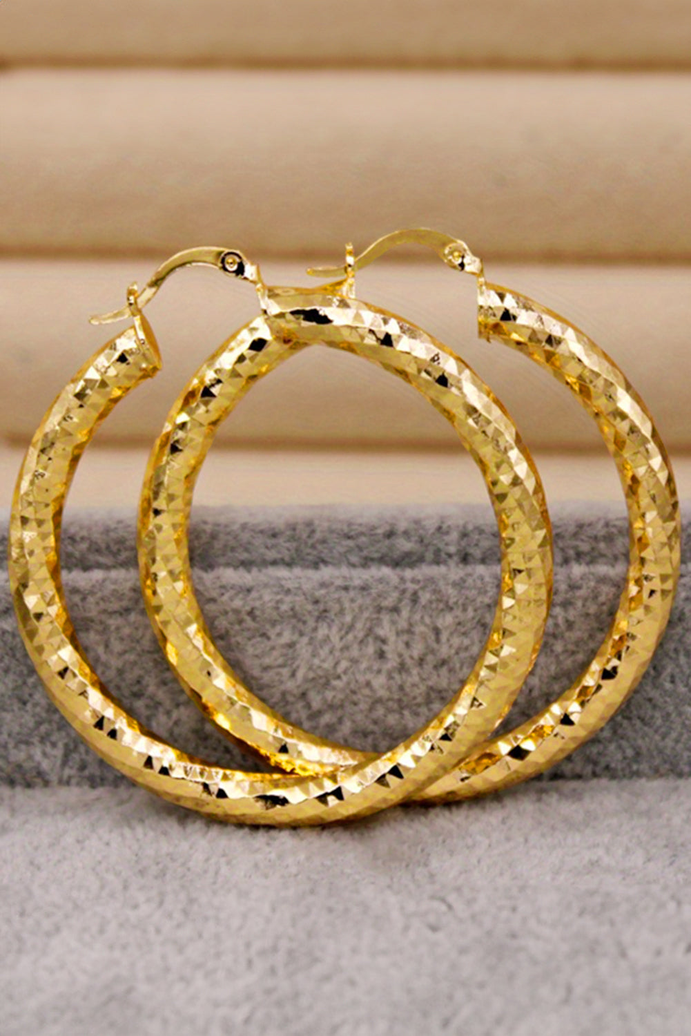 Gold Diamond Cut Large Hoop Earrings