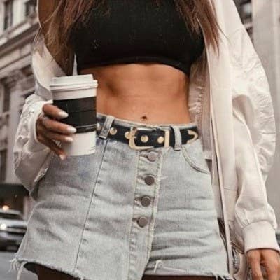 Black Leather Gold Studded Belt