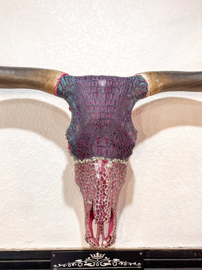 Pink Gator Lady – 62” Longhorn Statement Skull