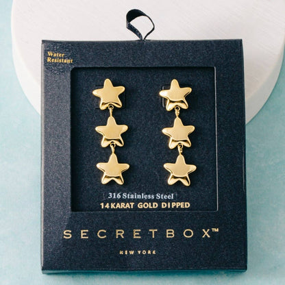Gold Triple Star Stud Earrings