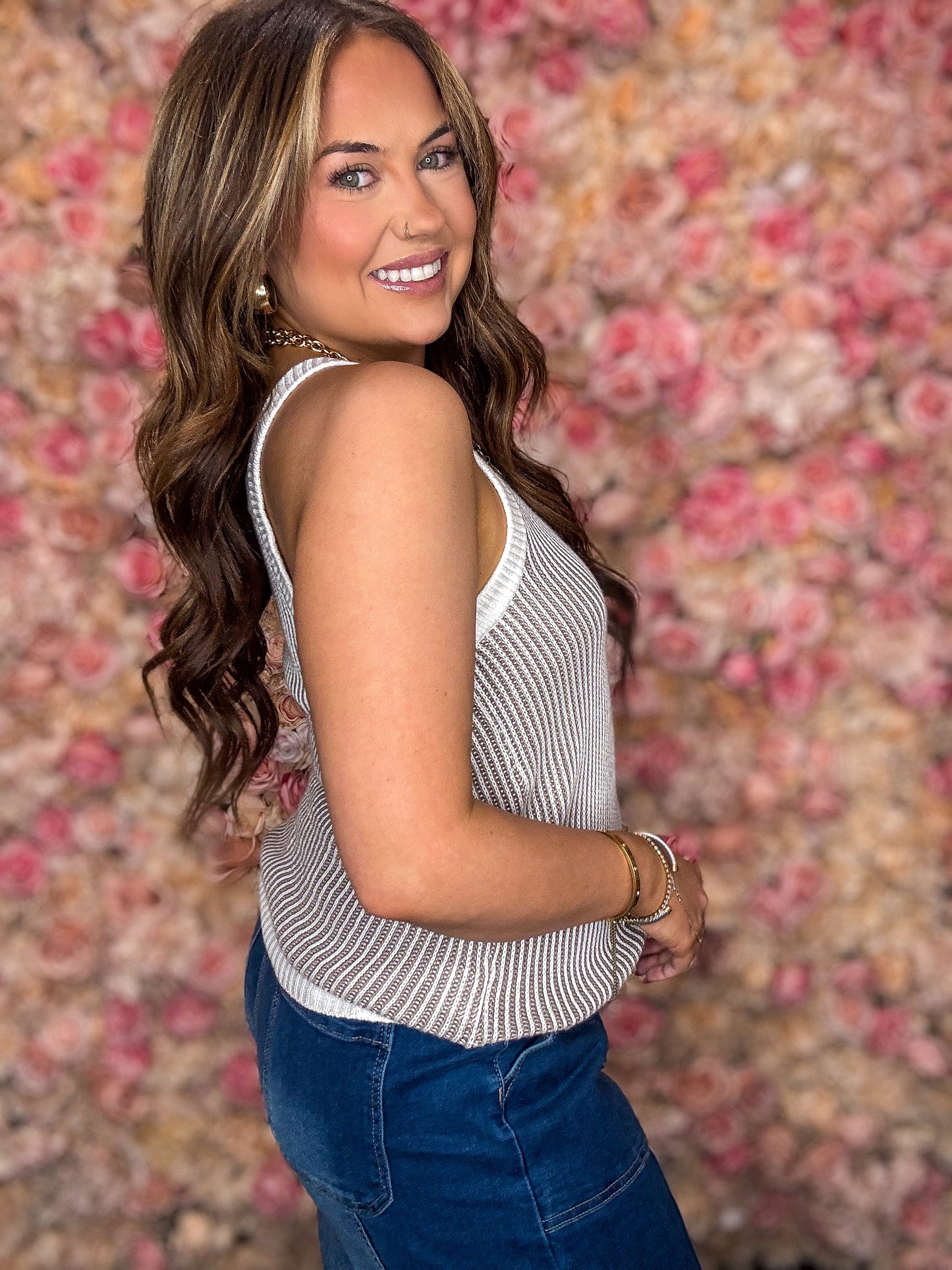 Taupe Ribbed Knit Sweater Tank