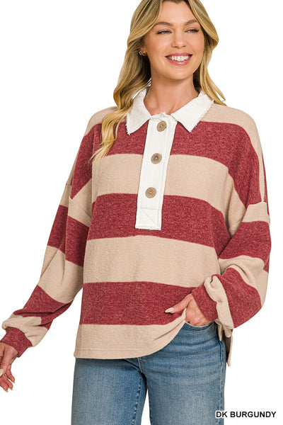 Everyday Striped Polo Sweater Top