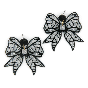 Glittery Resin Ribbon Volleyball Black White Earrings
