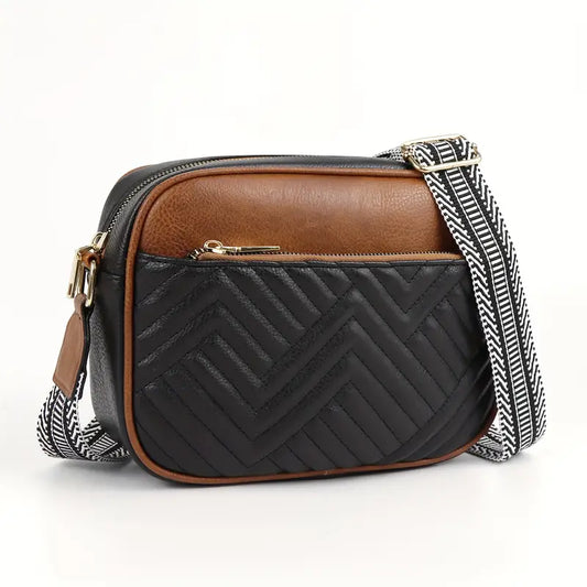 Black/Brown Vegan Leather Quilted Crossbody