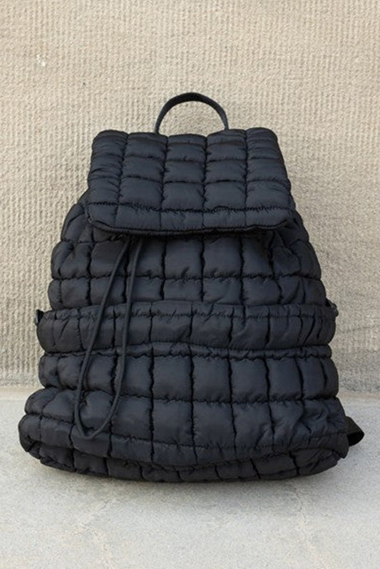 Solid Flapped Quilted Puffer Backpack