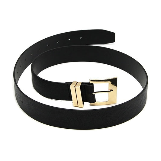 Leather Gold Buckle Belt in Black