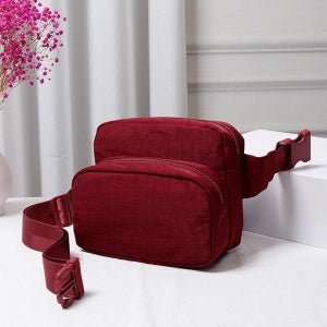 Double Pouch Belt Bag in Maroon