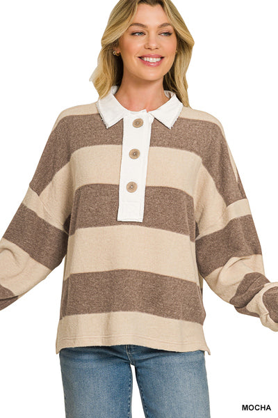 Everyday Striped Polo Sweater Top