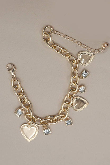 Heart & Rhinestones Charm Bracelet