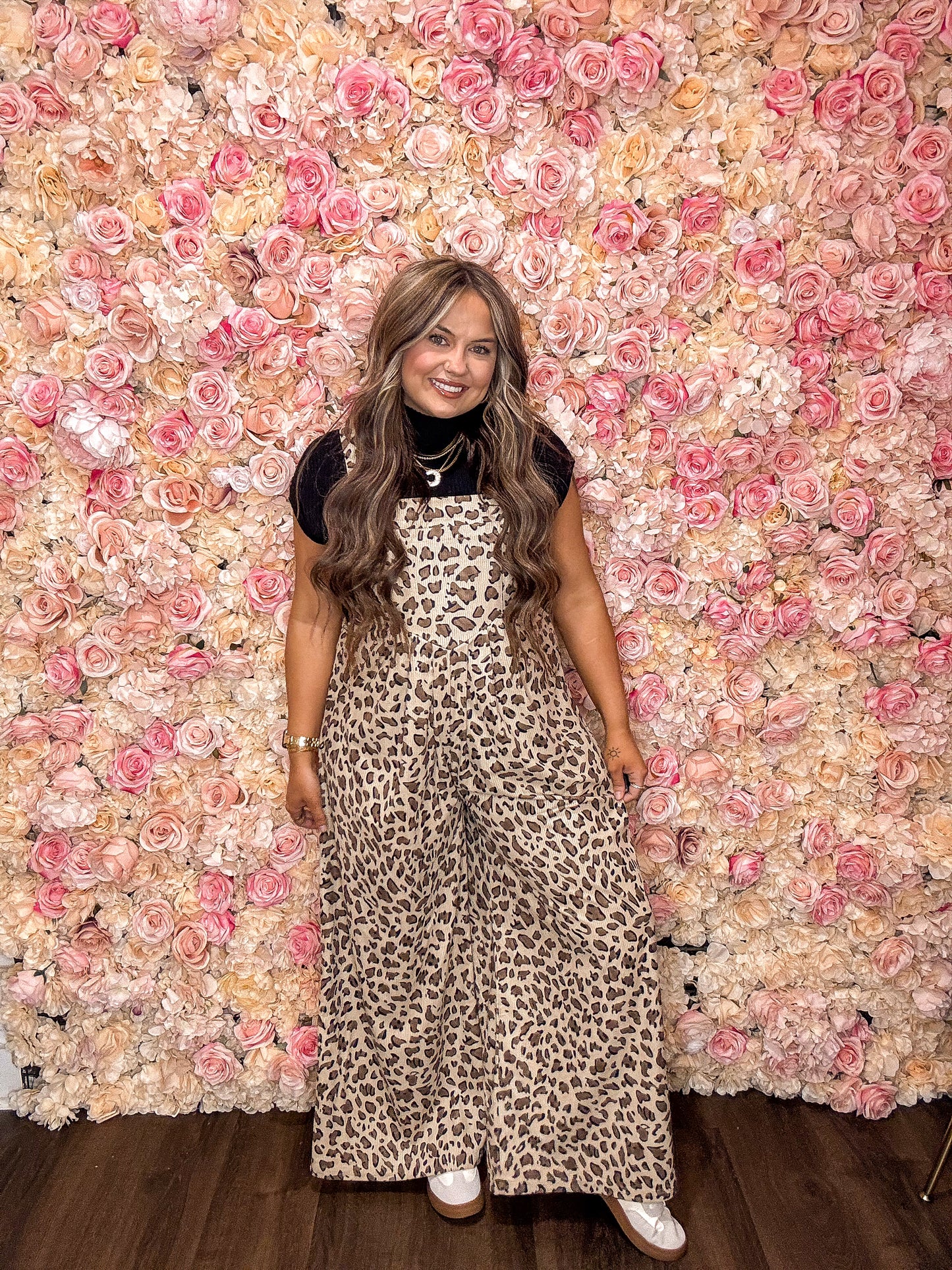 Brown Leopard Wide Leg Bib Overalls