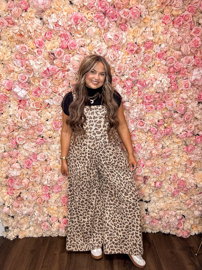 Brown Leopard Wide Leg Bib Overalls